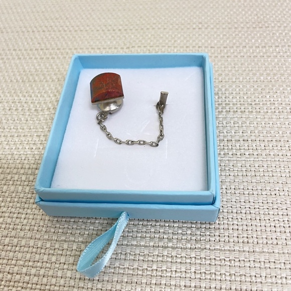 Vintage Natural Jasper Gemstone Tie Tack Pin Silver Tone Chain/Wrap - Picture 2 of 5